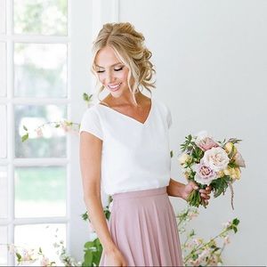 Revelry bridesmaid Candice chiffon top white pearl